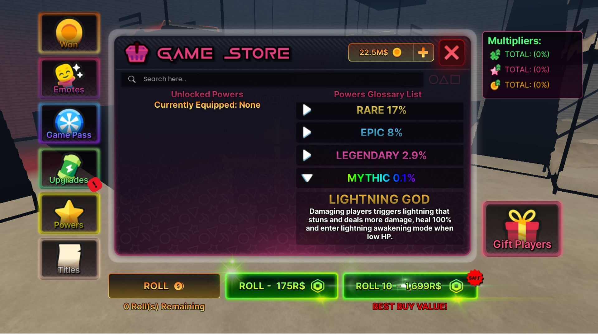Powers are segregated into different rarities (Image via Roblox)
